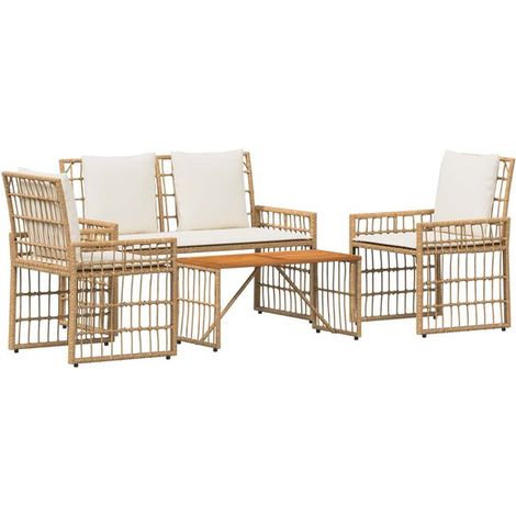 Ensemble de Mobilier d'Extérieur 4 Pièces - Couleur Blanche, Naturelle et Crème (1/5)