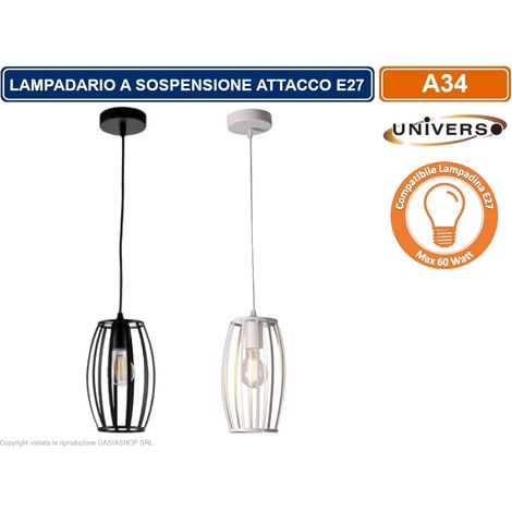 LAMPADARIO MODERNO A SOSPENSIONE CON PARALUME IN METALLO TRAFORATO OVALE ATTACCO E27 BIANCO NERO (1/3)