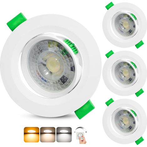 Spot LED Encastrable Dimmable 230V, 5W 500LM Spots de Plafond Orientable Blanc Chaud Blanc Neutre Blanc Froid Réglable, Extra Plat IP44 Spot Salle de Bain, Trou Ø68-80mm, Blanc Lot de 3 (1/5)
