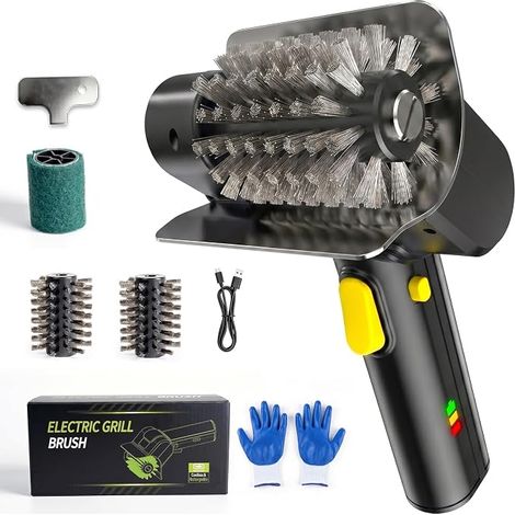 Electric Barbecue Brush with Motor 550rpm Cordless BBQ Cleaning Brush with 2 Stainless Steel Brush Heads, Type-C Charge for Barbecue Grill, Flat Grill (1/5)
