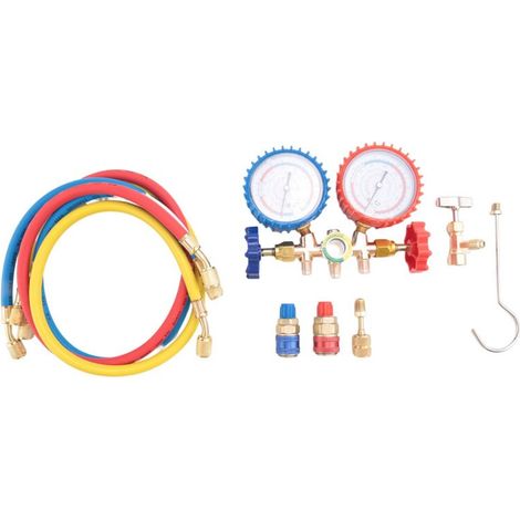 de Jauges Collecteur RéFrigéRant, Outils Climatisation avec Tuyau et Crochet pour R12 R22 R404A