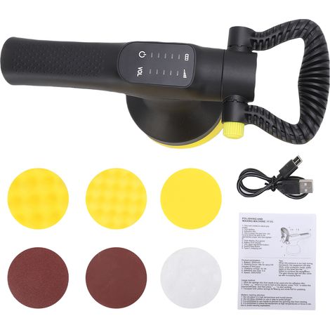 Kit de polisseuse sans fil 12 V, polisseuse électrique 5 vitesses pour voiture avec batterie 6000 mAh, machine de polissage portable avec tampons de polissage pour le nettoyage et le cirage automobile (1/5)
