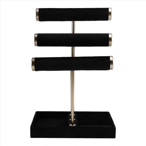 3-stöckiger Armband-Präsentationsständer – Abnehmbarer Armbandhalter aus schwarzem Samt mit T-Griff, Schmuckständer für Armbänder und Halsketten (1/5)