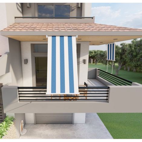 Tenda da sole a caduta con bracci 100cm telo impermeabile bianco blu Golisa
