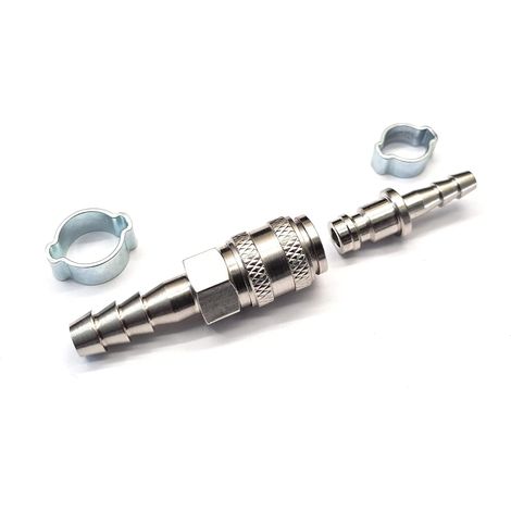 Water Fed Pole System Window Cleaning Series 21 Quick Connector Set - Probe with 6mm Hosetail & Coupler with 8mm Hosetail + O Clip x 2 (1/4)