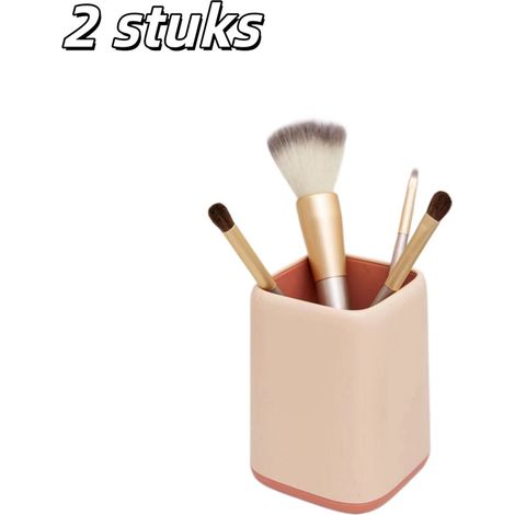Lot de 2 - Porte-stylos - Design bicolore - Boîte de rangement multifonctionnelle pour fournitures scolaires - Porte-stylos et stylos - Idéal pour organiser un bureau - 8 x 8 x 10,5 cm - rose (1/5)