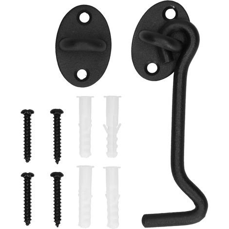 Verrou porte grange acier inoxydable noir, kit loquet coulissant pour porte de grange, accessoire quincaillerie extérieur.