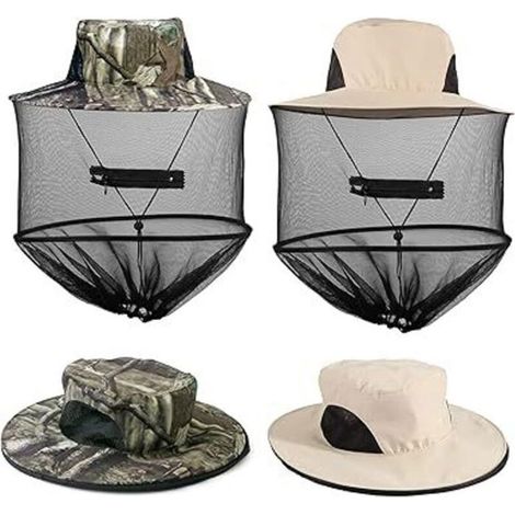 BelleRise - Lot de 2 Chapeaux Moustiquaires – Voile Rétractable, Maille – Pour Apiculteur, Pêche & Jardinage – Kaki XXL Homme/Femme (1/5)