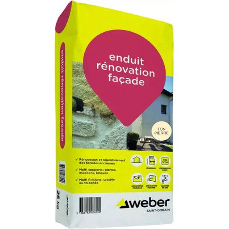 Weber Saint-Gobain Enduit de rénovation façade extérieur ton pierre 25 kg - d’imperméabilisation et décoration façades