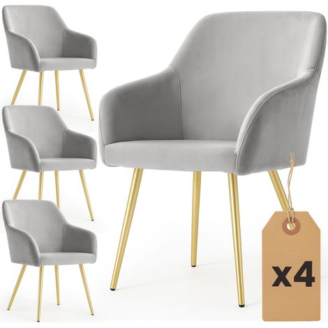 4er Set Glatte Velours Esszimmerstühle ESTELLE Grau mit goldenen Beinen (1/5)