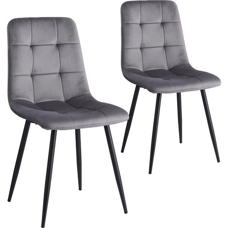 2 pièces chaises de salle à manger modernes siège rembourré en velours pieds en fer chaise minimaliste nordique pour cuisine salon/salle à manger Restaurant Gris (1/5)