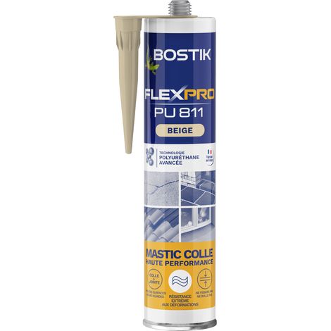 Bostik Mastic Colle Flexpro PU811 – Colle et Jointe Tous Matériaux – Multi-Usages – Intérieur/Extérieur et Milieux Humides – Formule Polyuréthane Haute Performance – Couleur : Beige – 300 ml