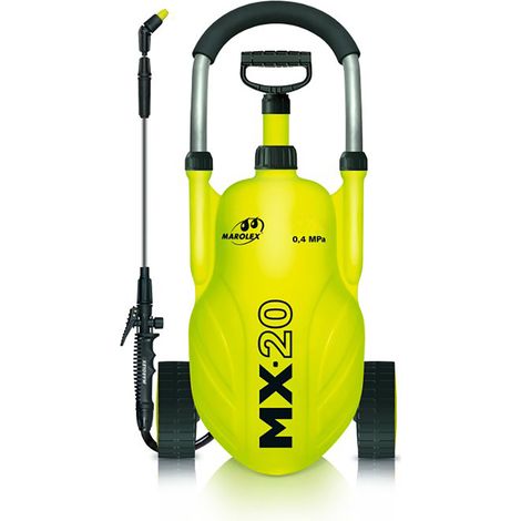 Pulvérisateur sur roues MAROLEX modèle MX-20, d'une capacité de 18 litres, avec lance télescopique à jet directionnel. Poids à vide: 4kg.
