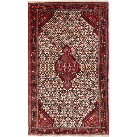 Tapis d'orient 128 x 208 cm, motif oriental, noué à la main en laine, crème, marron et rouge, authenticité iranienne (1/5)