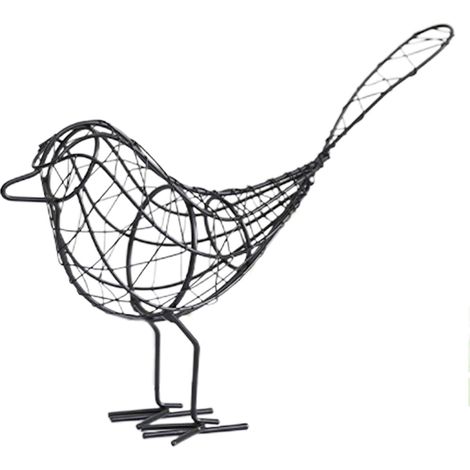 1 figurine de jardin 20x23cm, oiseau en fil de fer, objet de collection décoratif pour jardin (noir)