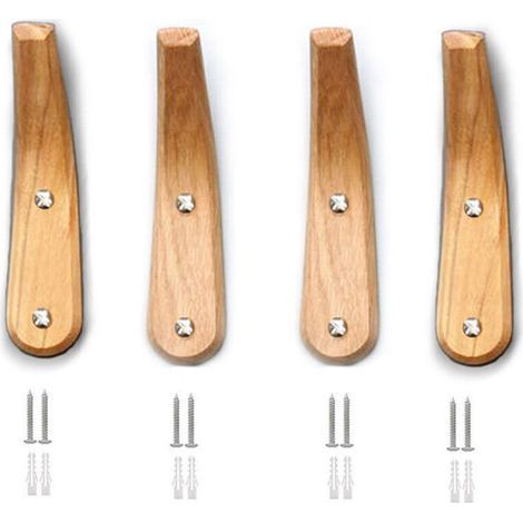 Patères murales en bois naturel – Lot de 4 supports design en forme de V pour manteaux, chapeaux et sacs – Bois massif écologique (1/4)