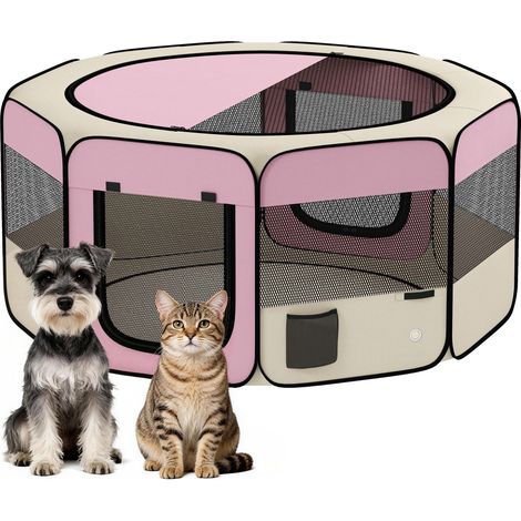 Parc pliable pour chiens et chats, parc portable pour petits animaux, tissu Oxford imperméable, Ø120 x 58 cm, rose (1/5)