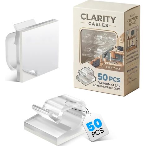 50 pièces de Supports câble, Organiseur câble Auto-adhésif, Support sous Le Bureau, Gestion Clip Fixation pour Maison, Bureau - (1/5)