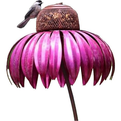 Rotes, blütenförmiges Vogelfutterhaus mit Ständer für den Garten (1/5)