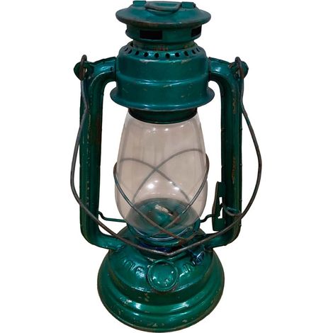 Farol portavelas de metal artesanal azul 18x18x32 (1/4)
