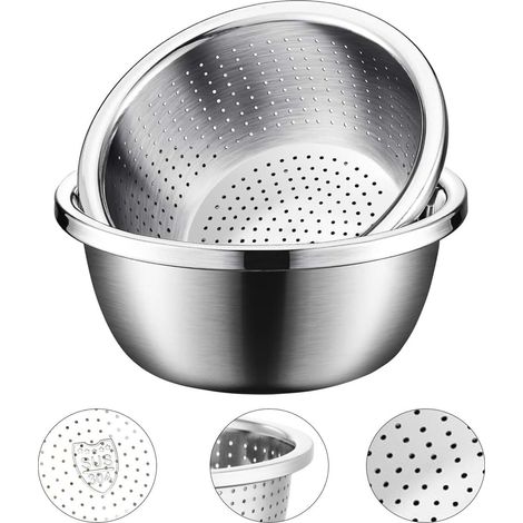 Edelstahl-Sieb (304) mit Rührschüssel – 2-in-1 Küchensieb-Set – Großes Sieb – Metallsieb aus Edelstahl für Reis, Nudeln und Gemüse – Spülmaschinenfest – 26 x 10,5 cm (1/5)