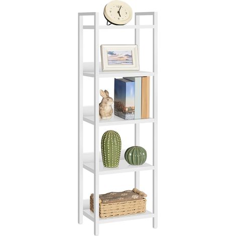 Bibliothèque à 5 Niveaux, Étagère sur Pieds pour Petit Espace, Rangement pour Salon, Chambre, Bureau, Balcon, Blanc (1/5)