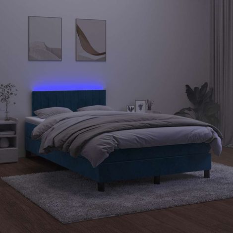 vidaXL Sommier à lattes de lit avec matelas LED bleu foncé 120x190 cm (1/5)