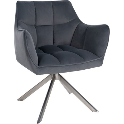 Chaise de salle à manger lounge bureau pivotante avec revêtement en velours gris pieds en acier inoxydable BUR10670