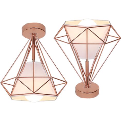 2X Lampe À Suspension Rétro Vintage En Forme De Diamant 25CM (Or Rose) Plafonnier Industriel En Métal Et Fer E27 Pour Restaurant Et Café