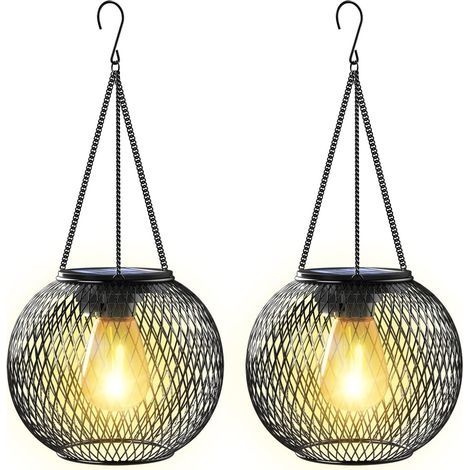 Lanterne Solaire Exterieur Jardin, Lampe Solaire Exterieur 2 Lumière Solaire Exterieur Jardin Suspendues en Métal IP65 Lanterne Solaire Deco Jardin Exterieur pour Cour Balcon Cadeaux (1/5)