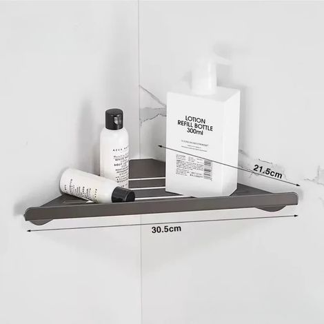 Étagère d'angle de salle de bain (Gris) pour douche, sans perçage, en acier inoxydable 304, robuste et creuse, idéale pour ranger un porte-shampoing. (1/5)
