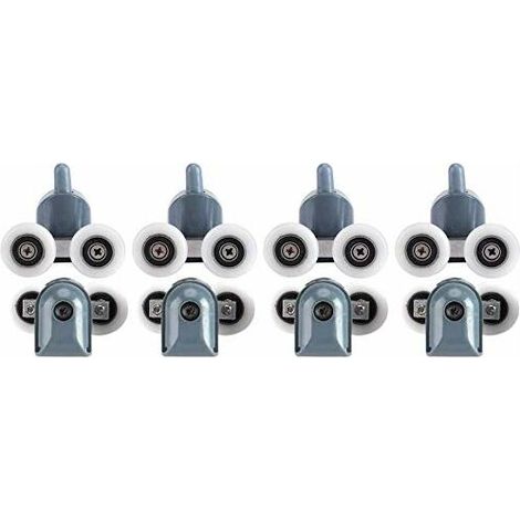 VURAHOME - Passez la souris sur l'image pour agrandir Rouleaux de porte de douche Bas et Haut Double poulies Roues Kit de remplacement de rail de salle de bain 8pcs Rouleaux haut et bas, double roue (1/5)