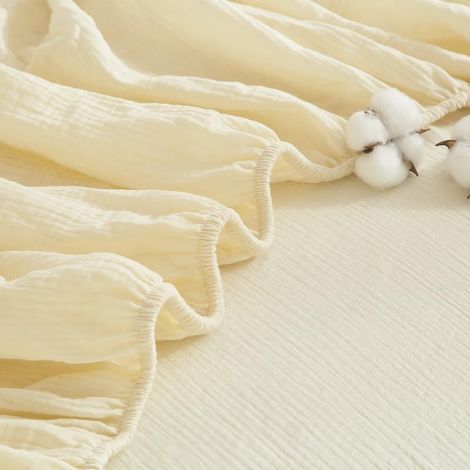 Drap Housse 100x200 Coton Beige Drap de Lit en Mousseline Drap Housse Gaze de Coton Respirant pour Matelas Épais Hypoallergénique sans Repassage Ourlet Élastique La Peut Atteindre 30cm (1/5)