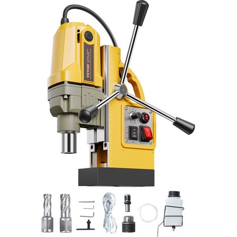 Perceuse Magnétique 1200 W, Perceuse à Colonne Force 12500 N, Vitesse Variable, Max. Diamètre d'Alésage 40 mm, avec 2 Forets de Carottage, pour Installation Construction Chantier, Jaune (1/5)