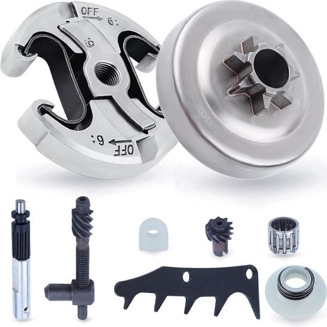 Kit pignon pour tronçonneuse Husqvarna 445 445II 445E 450, accessoire de pièces détachées ADEFOL pignon (7 dents) tambour d'embrayage griffe pompe à huile (1/5)