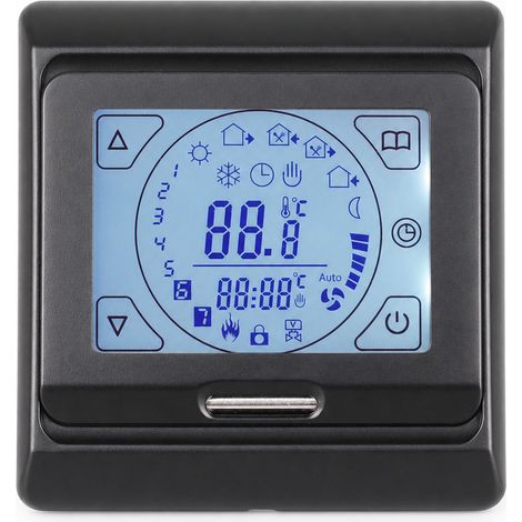 Thermostat programmable à écran tactile 16A pour plancher chauffant électrique, noir mat, double sonde (1/5)