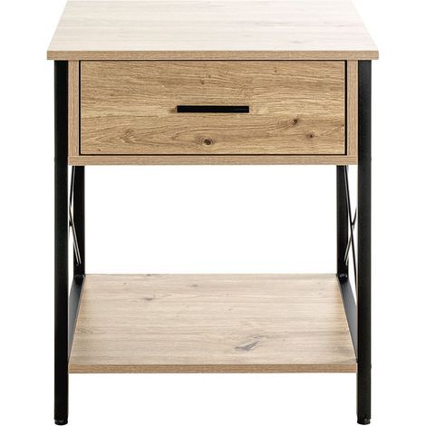 Meuble console, table console en bois coloris chêne clair et métal coloris noir -longueur 45 x profondeur 40 x hauteur 60 cm (1/4)
