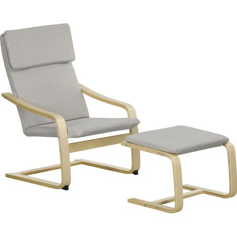 2er-Set Lounge-Sessel mit Fußhocker aus hellgrauem Leinen (1/5)