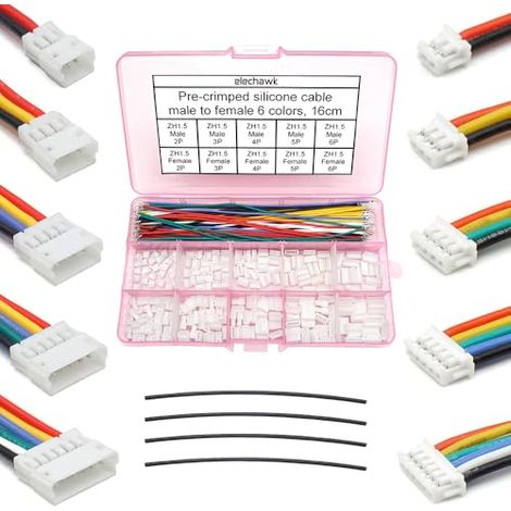 Connecteurs ZH 1,5 mm Mâle Femelle et Kit de Câbles en Silicone Pré-Sertis 28 AWG, ZH1.5 2/3/4/5/6 Broches, Adaptateur JST Avec Câble 160 - (1/5)