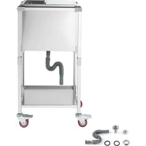 Mophorn Rolling Ice Chest Cooler Cart, 20"L x 14"W x 38"H (510 x 360 x 970 mm) Stainless Steel Cooling Bin with Wheels, 28L Outdoor Cooler Trolley with Shelf for Patio, Backyard, Party, or Bar (1/5)