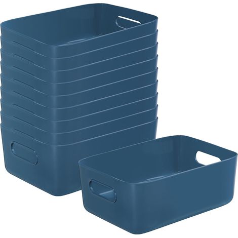 Lot de 10 paniers de rangement en plastique bleu, 24.5 x 18 x 10 cm, pour cuisine, salle de bain et bureau (1/5)