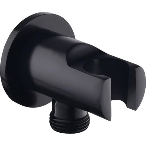 Shower Head Holder, Wall Mount Shower Head Elbow with Shower Holder, Round Shower Head Holder, Universal Shower Elbow with Shower Holder/Hand Shower Connector (Black) (1/5)