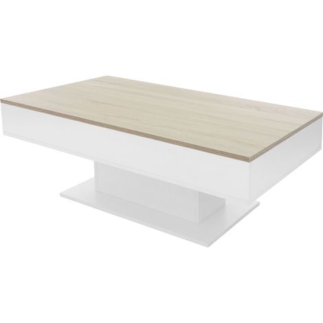 ML-Design Table Basse avec 2 Compartiments de Rangement, 110 x 60 x 40 cm, Plateau Relevable, Chêne Sonoma/Blanc, Panneau de Particules Revêtu de Mélamine, Table d'Appoint Salon avec Fonction Coffre
