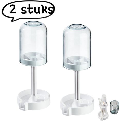 Lot de 2 porte brosses à dents avec couvercle anti poussière et système d'évacuation avec porte gobelet bleu (1/5)