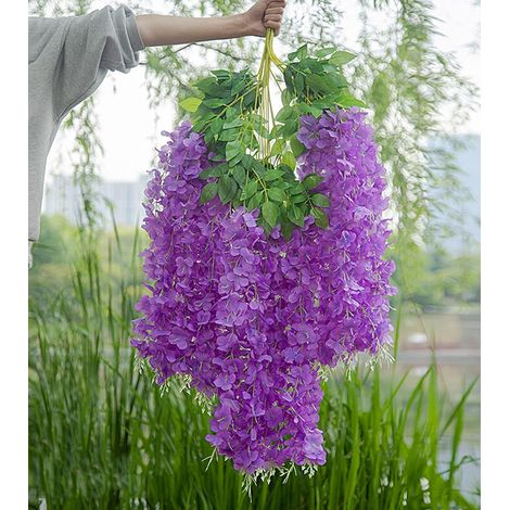Guirlande de fleurs artificielles suspendues (12 pièces, 1,14 m/pièce) en glycine artificielle violette, idéale pour la décoration de fêtes et de mariages.-AquaForge (1/5)