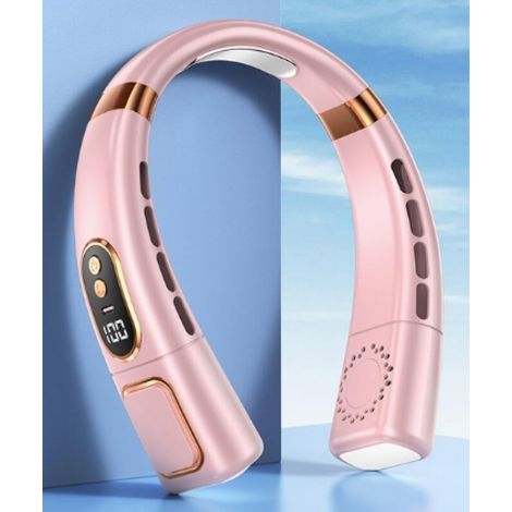 Mini ventilador portátil USB silencioso sin aspas con pantalla digital LED, luces de colores y 5 velocidades de viento (rosa). (1/5)