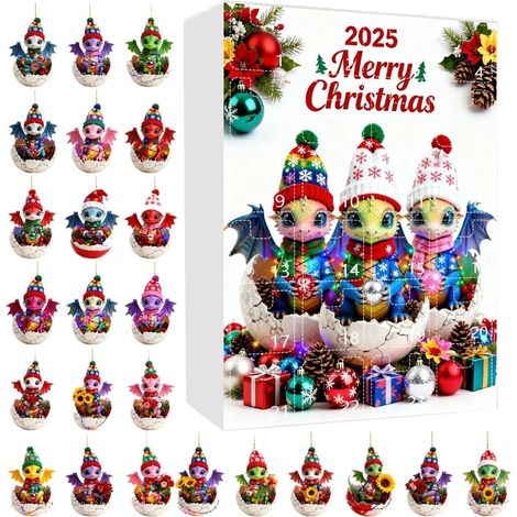 Calendrier de compte à rebours de Noël  Décoration de l'Avent festive en acrylique 2D  Décorations de compte à rebours de dinosaures de 24 jours  Pour adultes, amis, femmes, hommes (1/5)