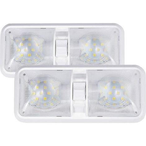 Lot de 2 LED Eclairage Intérieur Plafonnier de Camping-Car 12V 6W LED Lumière Blanche Naturelle Double Feu avec Interrupteur (1/4)