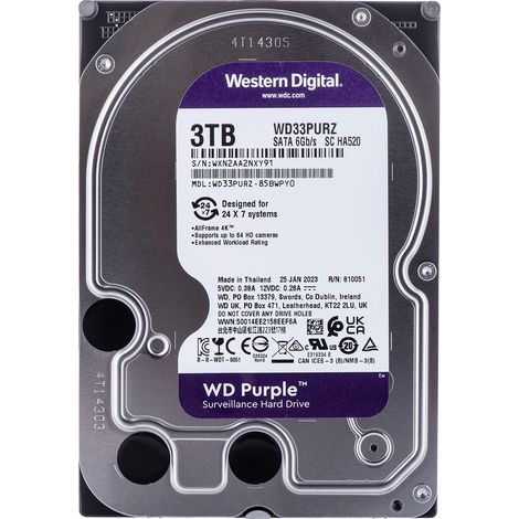 Disco Rigido Western Digital Purple WD33PURZ da 3TB 3,5" SATA III con 256MB di cache e 5400 RPM (1/4)