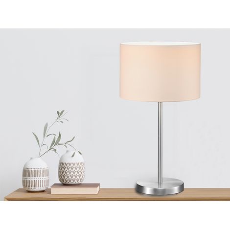 Große Tischleuchte HOTEL Silber mit Stoffschirm Weiß, Höhe 55cm (1/5)